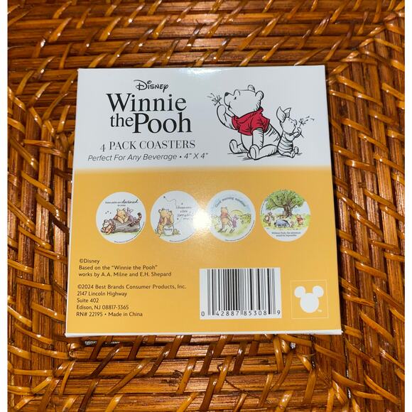 New Disney Winnie the Pooh 4 Pack Beverage Coasters in Package 4x4 Set - Picture 2 of 3
